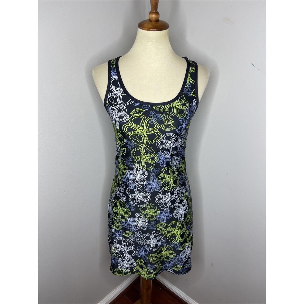 Nuu Muu Sleeveless Scoop Neck Black Floral Stretch Dress Small S